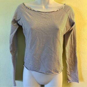 Brandy Melville Navy & White Striped Boatneck Long-Sleeve Top